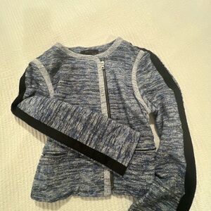BCBGMAXAZRIA Blue and Gray Zip-Up Knit Jacket with Black Accents Size S
